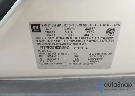 2013 Cadillac Srx Luxury Collection z USA, uszkodzony, nr VIN 3GYFNCE32DS569845